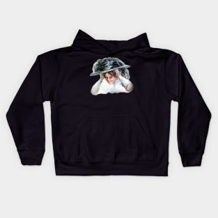 Vintage lady with chic hat, a noble and elegant period girl Kids Hoodie